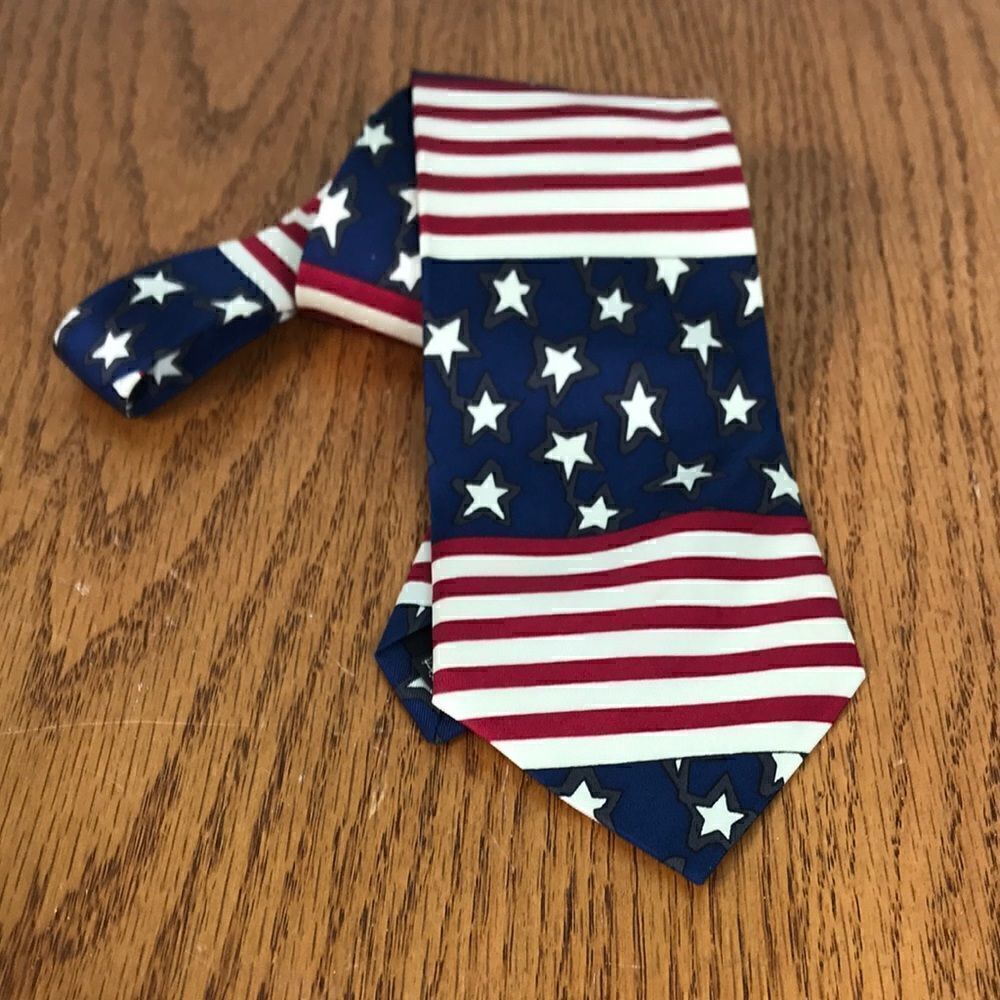 Carter & Holmes American Flag Tie Stars & Stripes 💯% Silk EUC
